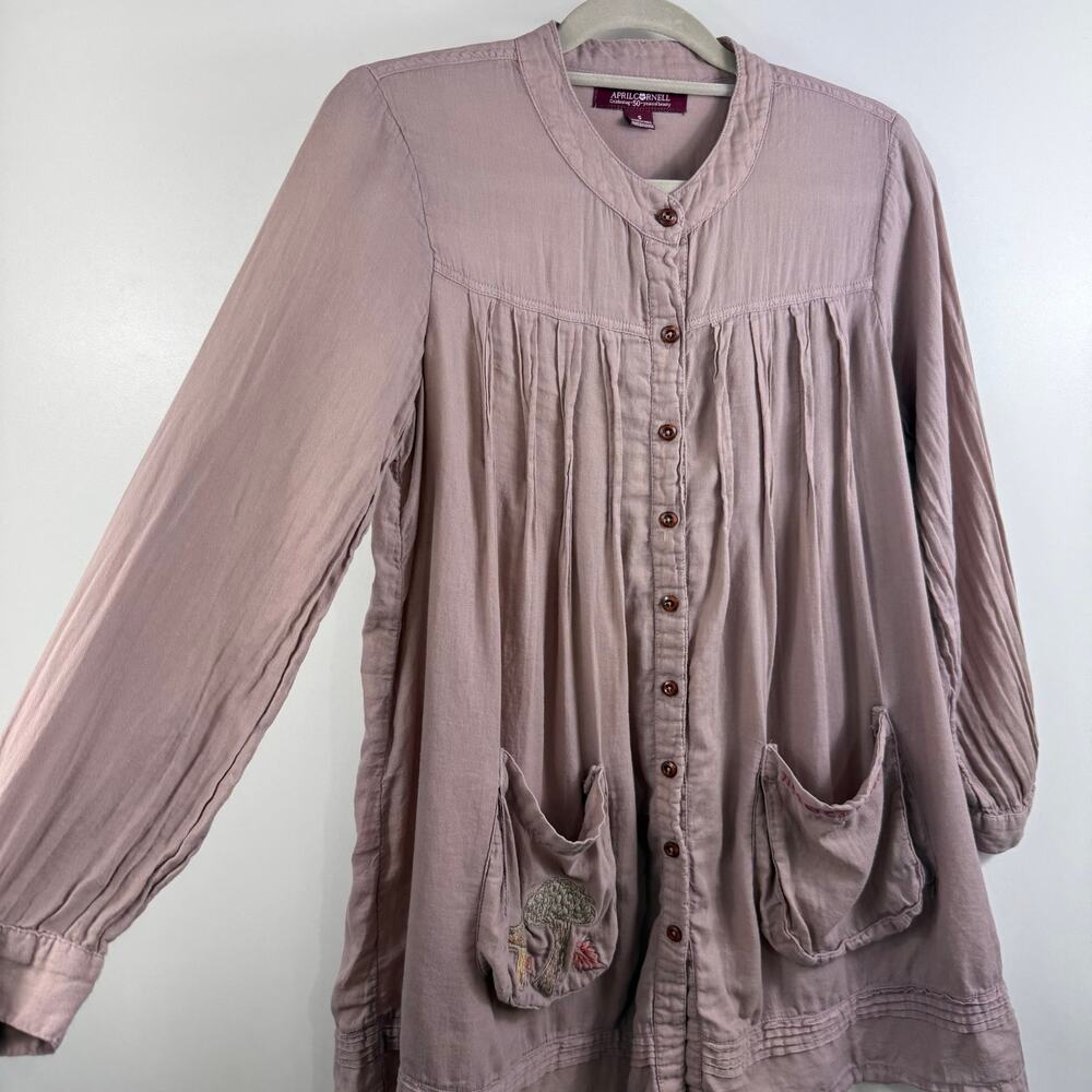 April Cornell Burnished Lilac Mushroom Artist Smock Tunic Small Embroidered - Picture 7 of 15